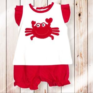 NWT Agabang Shorts Set “Crabby” Tee 6 months Infant Baby Girls Infants Babies